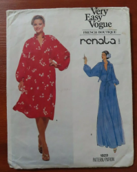 1823 Vogue 1970s French Renata Very Loose Fluid Pullover Collar Dress Lengths, Tie Belt Pattern 10 Uncut